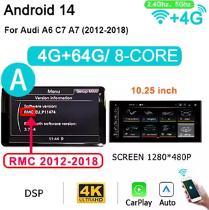 12.5'' 8GB 256G CarPlay 2 din Android 14 for Audi A6 C7 A7 2012-2018